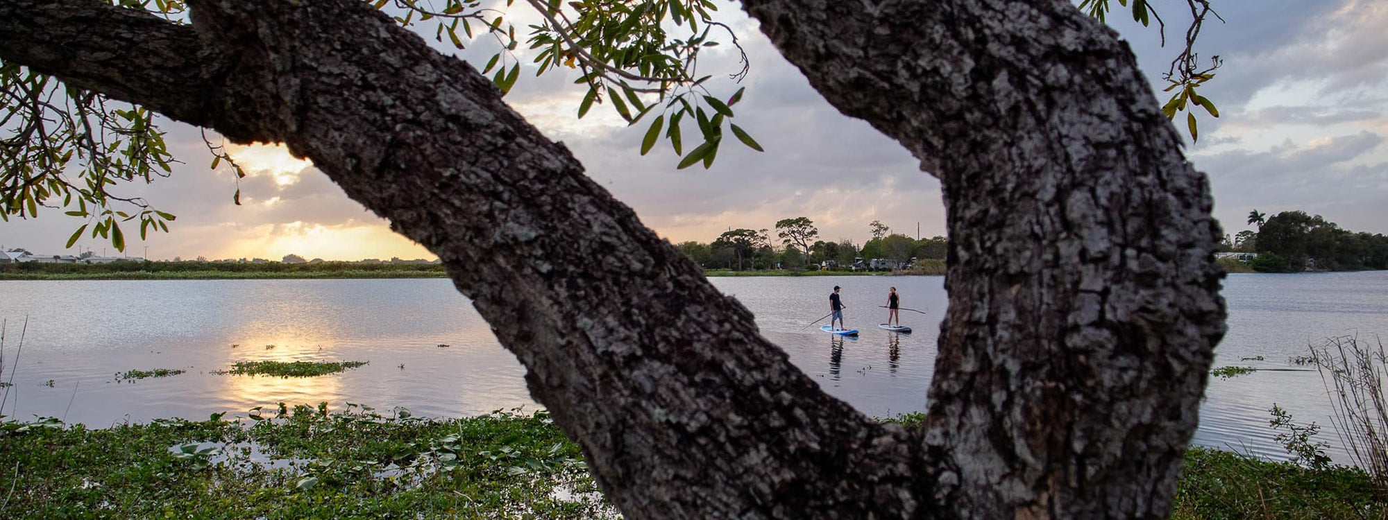 Paddle boarding on a lake at sunset on the best SUP boards