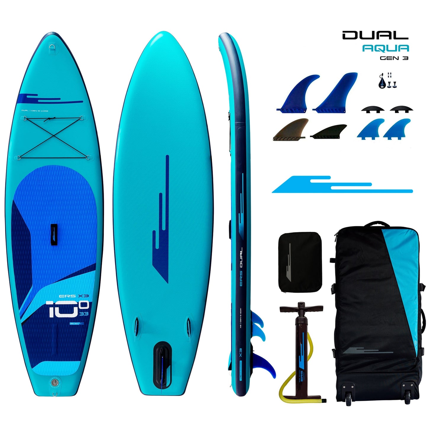 Earth River SUP DUAL 10-0 X3 (GEN 3) AQUA Inflatable Paddle Board (10'0"x33"x6")