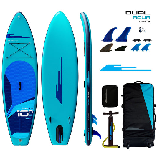 Earth River SUP DUAL 10-0 X3 (GEN 3) AQUA Inflatable Paddle Board (10'0"x33"x6")