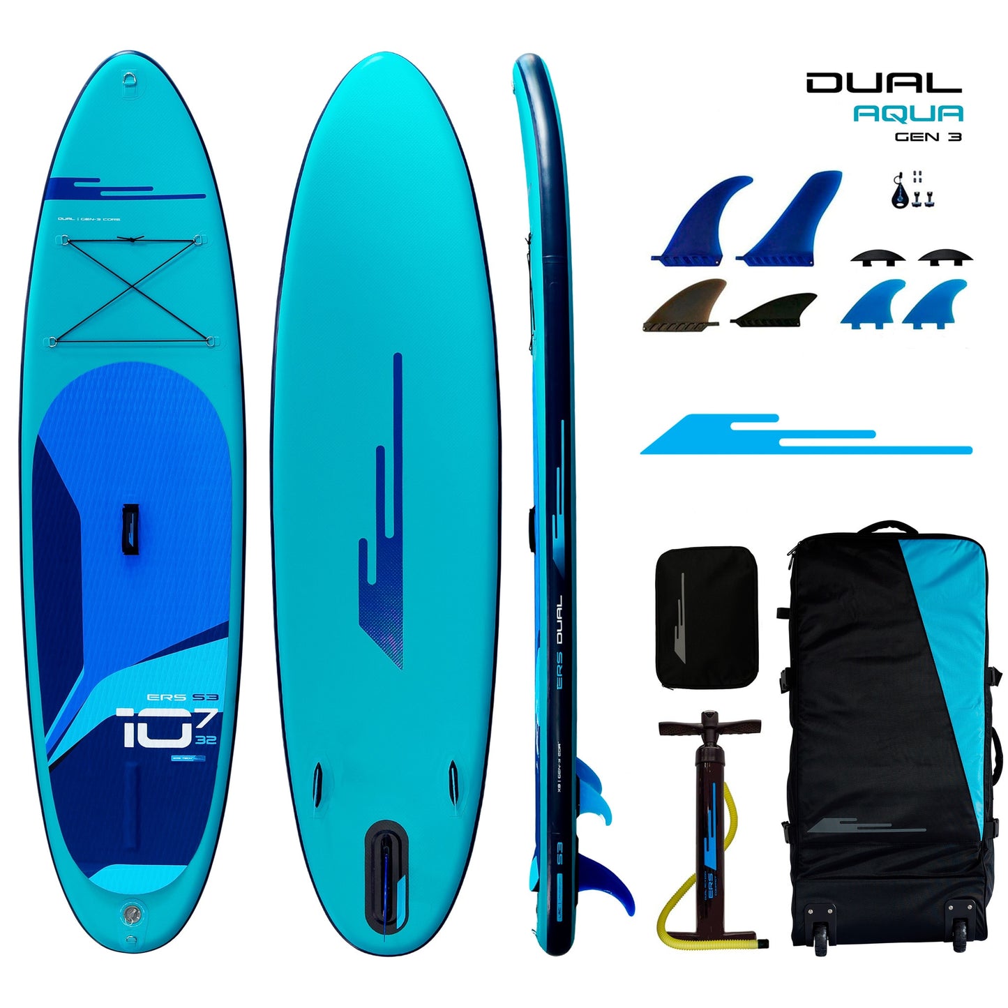 Earth River SUP DUAL 10-7 S3 (GEN 3) AQUA Inflatable Paddle Board (10'7"x32"x5")