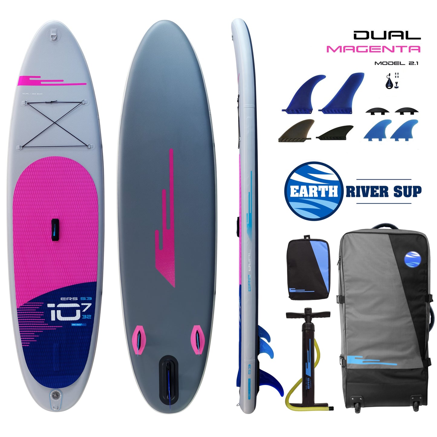 Earth River SUP DUAL 10-7 S3 (MODEL 2.1) MAGENTA Inflatable Paddle Board (10'7"x32"x5")