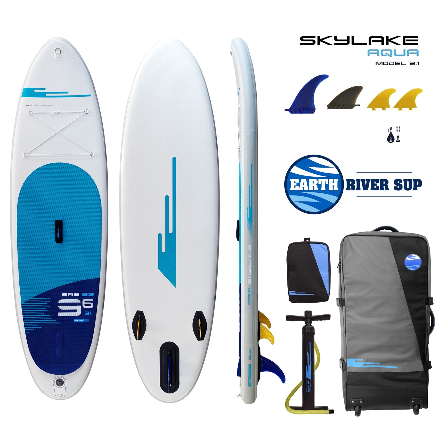 Earth River SUP SKYLAKE 9-6 S3 AQUA Inflatable Paddle Board (9'6"x31"x5")