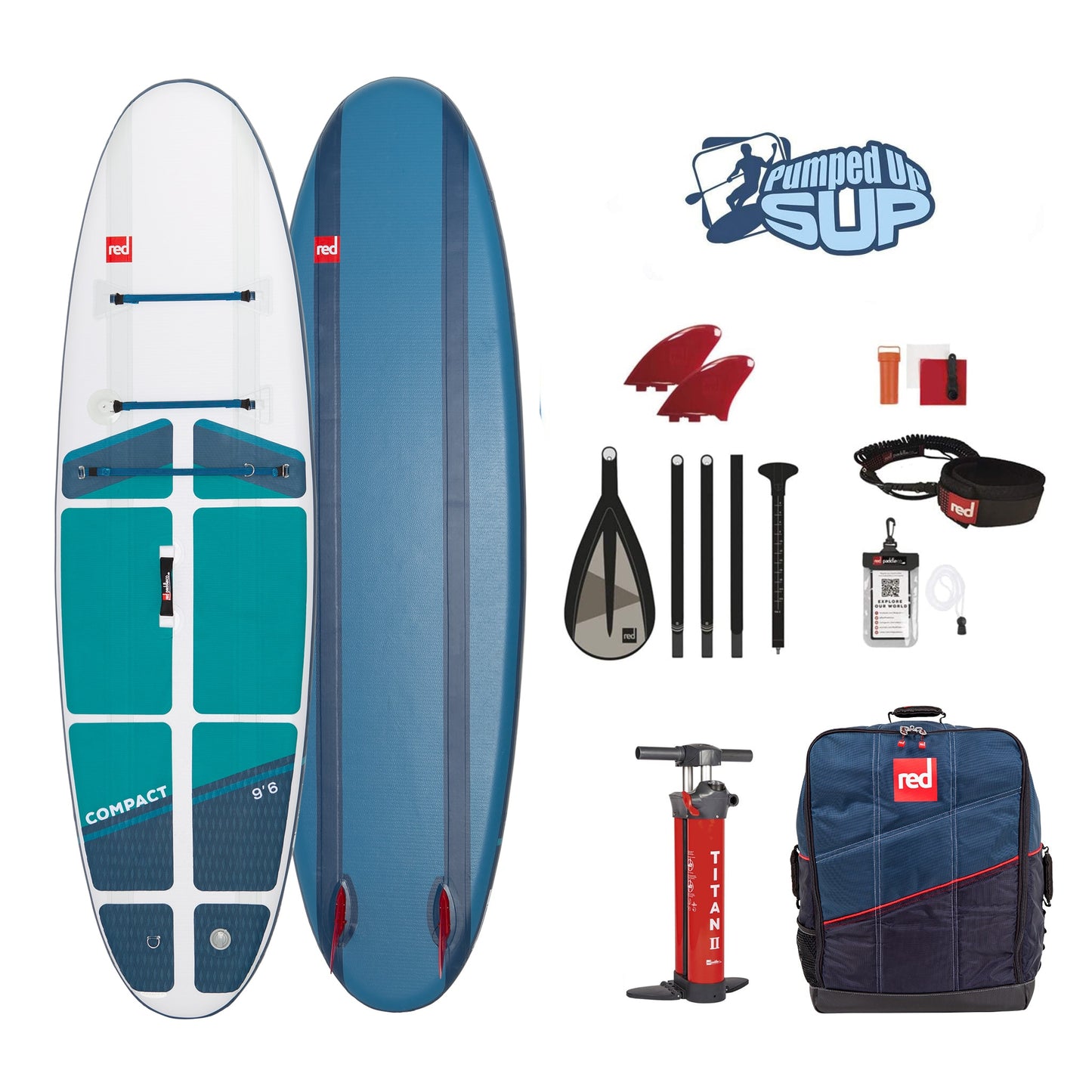 Red Paddle Co 9'6 COMPACT Inflatable Travel SUP Package 2022