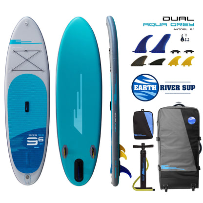 Earth River SUP DUAL 9-6 S3 (Model 2.1) AQUA GREY Inflatable Paddle Board (9'6"x31"x5")