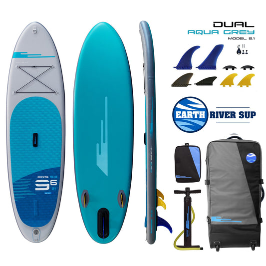 Earth River SUP DUAL 9-6 S3 (Model 2.1) AQUA GREY Inflatable Paddle Board (9'6"x31"x5")