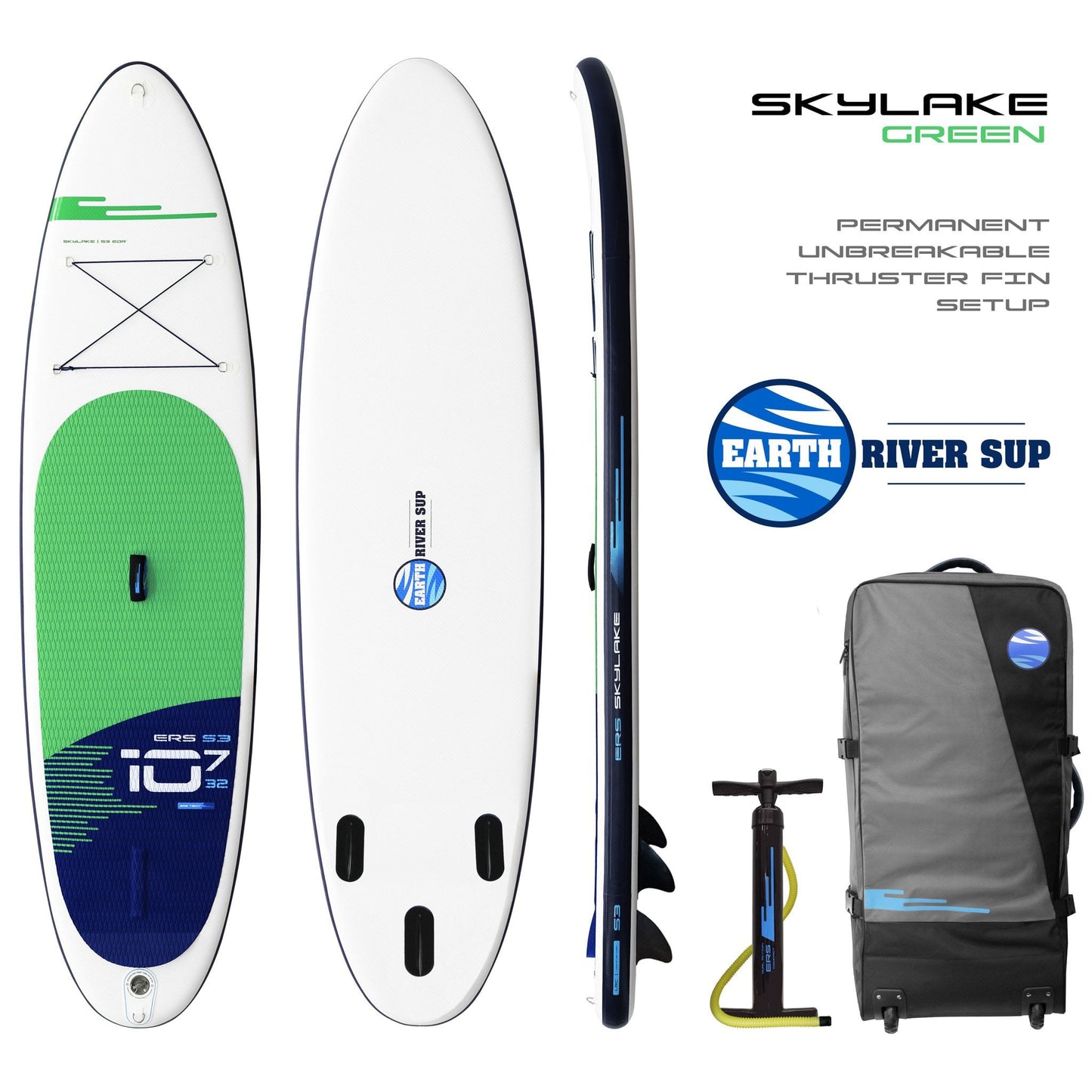 EX FLEET Earth River SUP SKYLAKE 10-7 S3 GREEN Inflatable Paddle Board