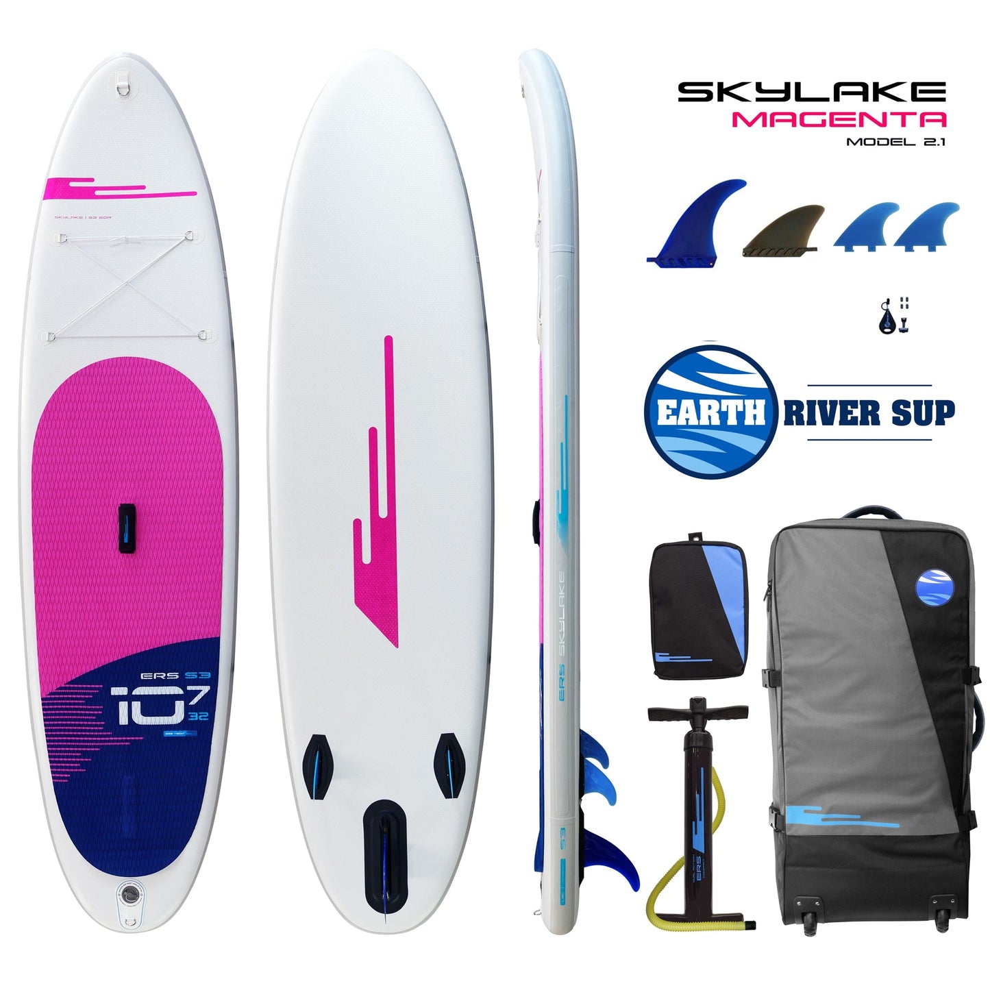 Earth River SUP SKYLAKE 10-7 S3 (MODEL 2.1) MAGENTA Inflatable Paddle Board - Store Display - RESERVED